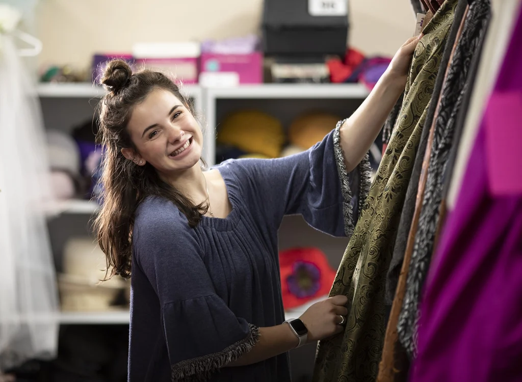 theatre student with fabric