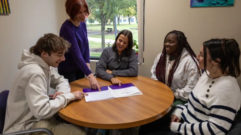 Financial aid advisor helping students